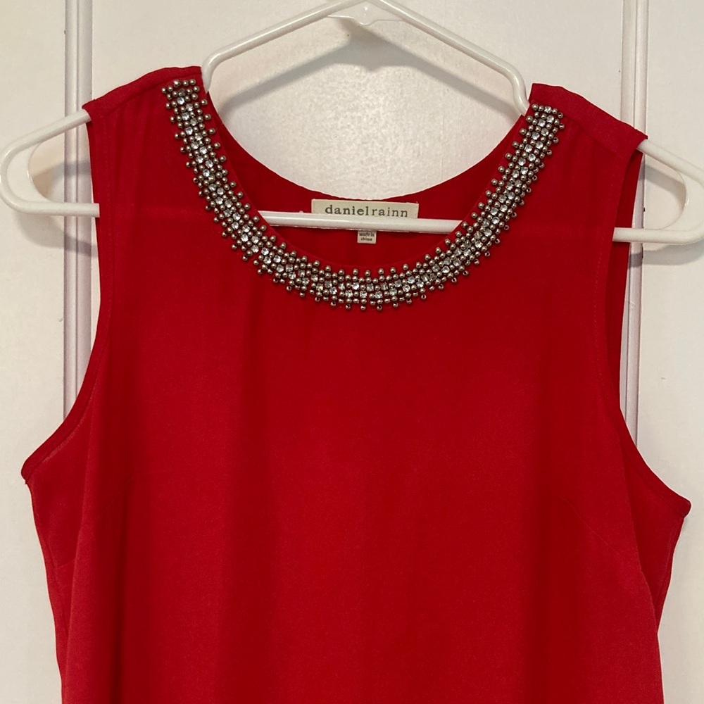 Daniel Rainn Red Sleeveless Top with Embellished Neckline